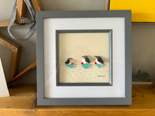 Load image into Gallery viewer, Pebble Penguins Glass Picture Wall Art Decor - Grey Frame