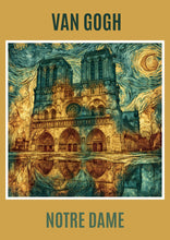 Load image into Gallery viewer, Notre Dame Paris Van Gogh Style Poster, Starry Night Cathedral Print, French Art