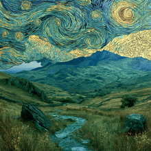 Load image into Gallery viewer, Van Gogh Snowdonia Poster, Wales Mountain Landscape Print, Swirly Sky Wall Art