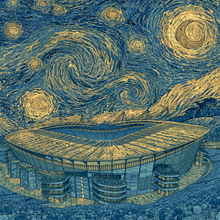 Load image into Gallery viewer, Etihad Stadium Van Gogh Starry Night Poster, Man City Football Art Print