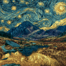 Load image into Gallery viewer, Van Gogh Snowdonia Poster, Starry Night Style Wales Mountain Print, Swirly Sky