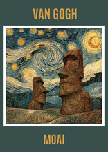 Load image into Gallery viewer, Van Gogh Moai Easter Island Poster, Starry Night Style Art Print, Swirling Sky