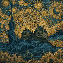 Load image into Gallery viewer, Edinburgh Castle Van Gogh Starry Night Style Poster, Scotland Wall Art Print