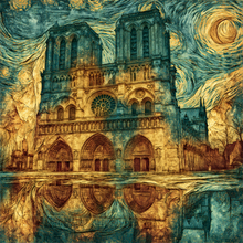 Load image into Gallery viewer, Notre Dame Paris Van Gogh Style Poster, Starry Night Cathedral Print, French Art