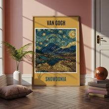 Load image into Gallery viewer, Van Gogh Snowdonia Poster, Starry Night Style Wales Mountain Print, Swirly Sky