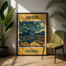 Load image into Gallery viewer, Van Gogh Snowdonia Poster, Starry Night Style Wales Mountain Print, Swirly Sky