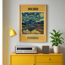 Load image into Gallery viewer, Van Gogh Snowdonia Poster, Starry Night Style Wales Mountain Print, Swirly Sky
