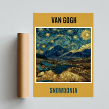 Load image into Gallery viewer, Van Gogh Snowdonia Poster, Starry Night Style Wales Mountain Print, Swirly Sky
