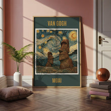 Load image into Gallery viewer, Van Gogh Moai Easter Island Poster, Starry Night Style Art Print, Swirling Sky