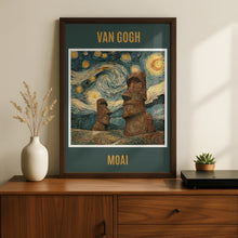 Load image into Gallery viewer, Van Gogh Moai Easter Island Poster, Starry Night Style Art Print, Swirling Sky