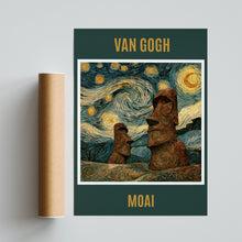 Load image into Gallery viewer, Van Gogh Moai Easter Island Poster, Starry Night Style Art Print, Swirling Sky