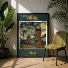 Load image into Gallery viewer, Van Gogh Moai Easter Island Poster, Starry Night Style Art Print, Swirling Sky
