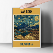 Load image into Gallery viewer, Van Gogh Snowdonia Poster, Starry Night Style Wales Mountain Print, Swirly Sky