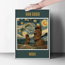 Load image into Gallery viewer, Van Gogh Moai Easter Island Poster, Starry Night Style Art Print, Swirling Sky