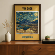 Load image into Gallery viewer, Van Gogh Snowdonia Poster, Starry Night Style Wales Mountain Print, Swirly Sky