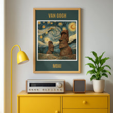 Load image into Gallery viewer, Van Gogh Moai Easter Island Poster, Starry Night Style Art Print, Swirling Sky