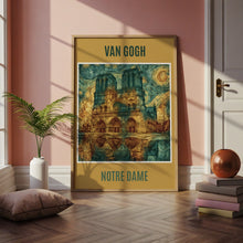 Load image into Gallery viewer, Notre Dame Paris Van Gogh Style Poster, Starry Night Cathedral Print, French Art