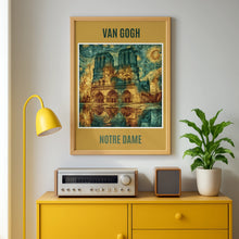 Load image into Gallery viewer, Notre Dame Paris Van Gogh Style Poster, Starry Night Cathedral Print, French Art