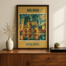 Load image into Gallery viewer, Notre Dame Paris Van Gogh Style Poster, Starry Night Cathedral Print, French Art