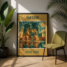 Load image into Gallery viewer, Notre Dame Paris Van Gogh Style Poster, Starry Night Cathedral Print, French Art