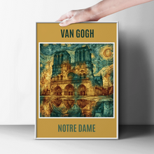 Load image into Gallery viewer, Notre Dame Paris Van Gogh Style Poster, Starry Night Cathedral Print, French Art