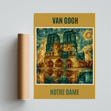 Load image into Gallery viewer, Notre Dame Paris Van Gogh Style Poster, Starry Night Cathedral Print, French Art