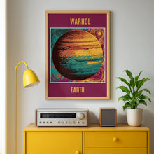 Load image into Gallery viewer, Warhol Earth Planet Pop Art Poster, Retro Space Print, Teal Gold Burgundy Wall Art
