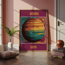 Load image into Gallery viewer, Warhol Earth Planet Pop Art Poster, Retro Space Print, Teal Gold Burgundy Wall Art
