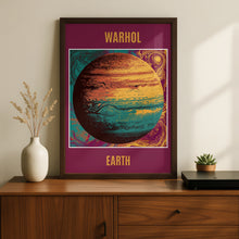 Load image into Gallery viewer, Warhol Earth Planet Pop Art Poster, Retro Space Print, Teal Gold Burgundy Wall Art