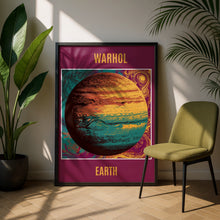 Load image into Gallery viewer, Warhol Earth Planet Pop Art Poster, Retro Space Print, Teal Gold Burgundy Wall Art