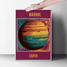 Load image into Gallery viewer, Warhol Earth Planet Pop Art Poster, Retro Space Print, Teal Gold Burgundy Wall Art
