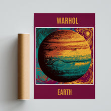 Load image into Gallery viewer, Warhol Earth Planet Pop Art Poster, Retro Space Print, Teal Gold Burgundy Wall Art