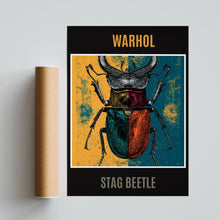 Load image into Gallery viewer, Stag Beetle Pop Art Poster, Warhol Style Insect Print, Bold Colourful Wall Art