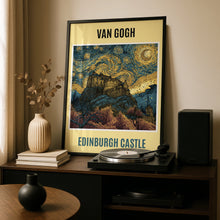 Load image into Gallery viewer, Edinburgh Castle Van Gogh Starry Night Art Print, Scotland Swirling Sky Poster