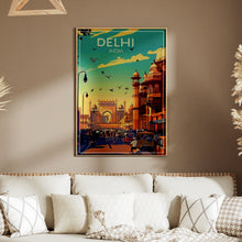 Load image into Gallery viewer, Delhi India Retro City Poster, Vintage India Print, Old Delhi Street Art