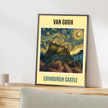 Load image into Gallery viewer, Edinburgh Castle Van Gogh Starry Night Art Print, Scotland Swirling Sky Poster