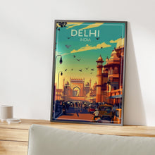 Load image into Gallery viewer, Delhi India Retro City Poster, Vintage India Print, Old Delhi Street Art