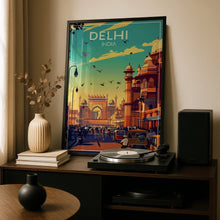 Load image into Gallery viewer, Delhi India Retro City Poster, Vintage India Print, Old Delhi Street Art