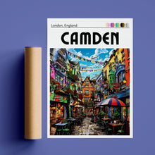 Load image into Gallery viewer, Camden London Print, Colourful Street Scene Poster, England City Wall Art