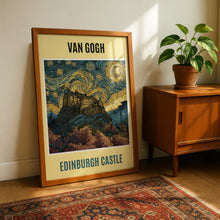 Load image into Gallery viewer, Edinburgh Castle Van Gogh Starry Night Art Print, Scotland Swirling Sky Poster