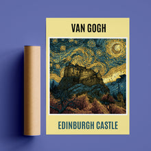 Load image into Gallery viewer, Edinburgh Castle Van Gogh Starry Night Art Print, Scotland Swirling Sky Poster