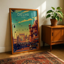 Load image into Gallery viewer, Delhi India Retro City Poster, Vintage India Print, Old Delhi Street Art