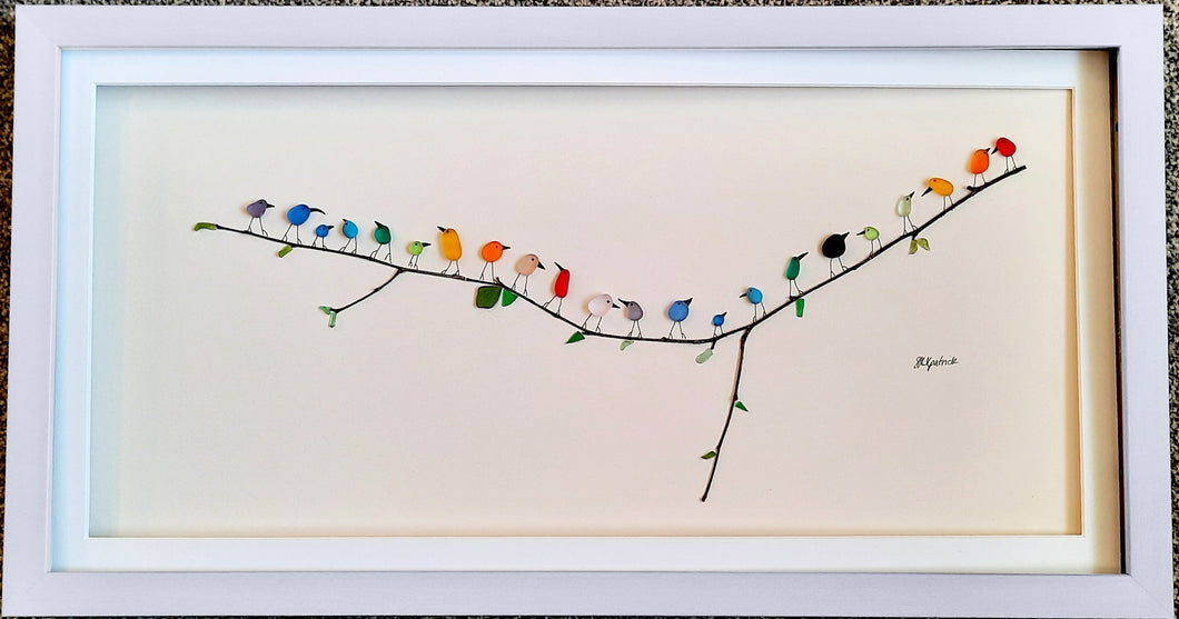 Panoramic Rainbow Birds - Sea Glass Art