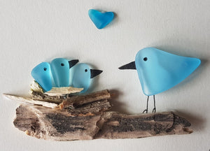 Four Nesting Birds (Blue)