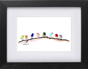 Sea Glass Rainbow Birds - Sea Glass Art- Sea Glass & Driftwood Picture